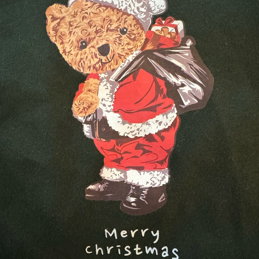 Santa Bear Green Merry Christmas Crew Neck Sweater Size Medium